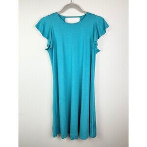 Three Dots Flutter Sleeve Jersey Easy Flounce T Shirt Dress Teal Blue Strappy S